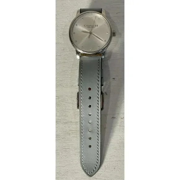 Coach Grand Watch With 36mm Silver Face & Blue Tone Leather Band 14503973 - Picture 2 of 3